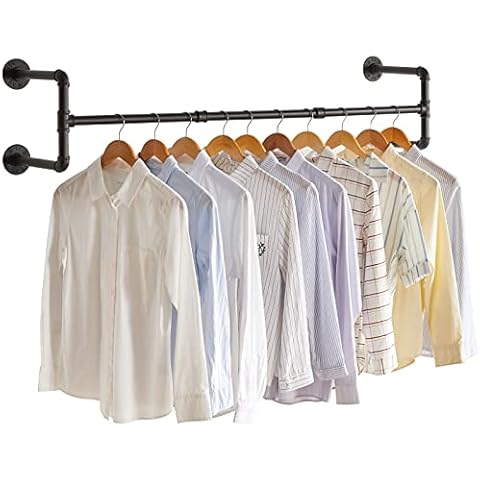 IBUYKE Wall Mounted Clothes Rail, 127cm Industrial Pipe Clothes Bar Rack, Heavy Duty Retro Wall Tidy Rail, Pipe Display Rails for Home Shops, Detachable Garment Hanging Storage Rail TYJ002H Cover