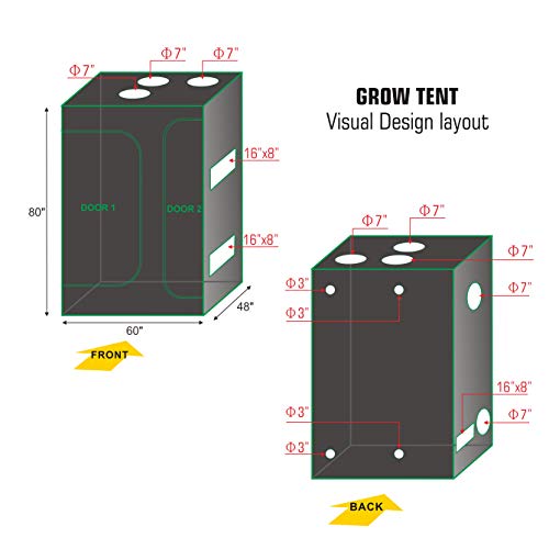 Hydro Plus 2 In 1 Indoor Grow Tent Kit 60''X48''X80'' Growing Room Kit + Light Hangers + Hygrometer Thermometer Indoor Plants Growing Dark Room Accessories(60''X48''X80'' Tent Kit) #TOP6