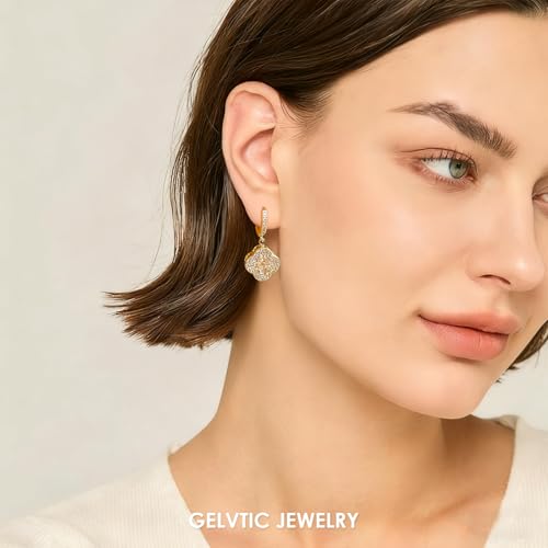 Image of Clover Earrings for Women Trendy 14K Gold Plated Four Leaf Stud Earrings Silver Flower Huggie Hoop Lucky Dangle Drop Earrings Jewelry St. Patrick's Day Christmas Anniversary Birthday Gift for Lover Daughter Mother Girlfriend