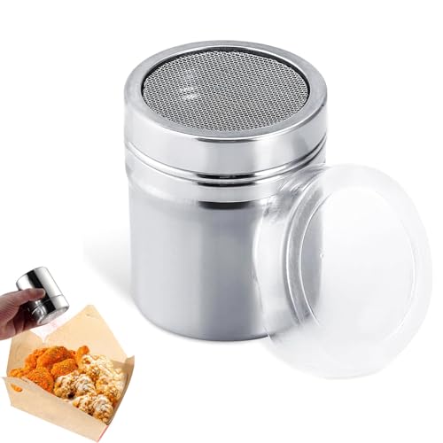 Coctelera de harina, tamiz de harina de acero inoxidable, coctelera de azúcar con tapa, fácil de limpiar, perfecto para cocina, cafetería, restaurante, capuchino, horneado, polvo de cocina, decoración