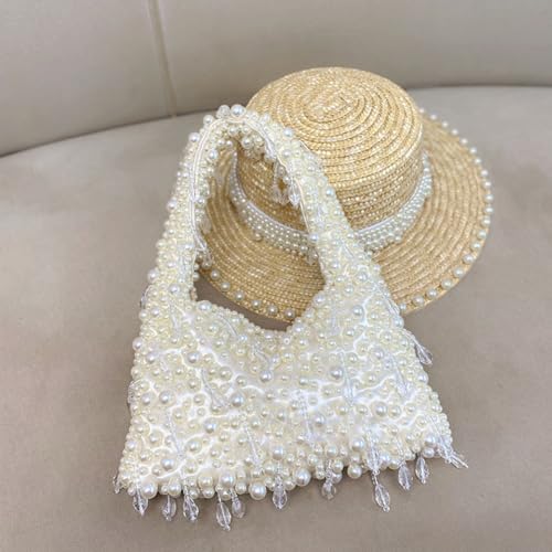 Women Pearl Shoulder Purse Large Capacity Stylish Tote Bag Beaded Top Handle Bag Trendy Designer Handbag Chic Hobo Bag4