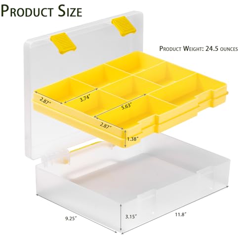 Image of OffiXymeric Plastic Storage Bin with Clear Lid and Removable Tray, Perfect for Craft Supplies, Art Tools,Beads, Stackable Organizer with Portable Handle, Durable Design for Home or Office Use（Yellow）