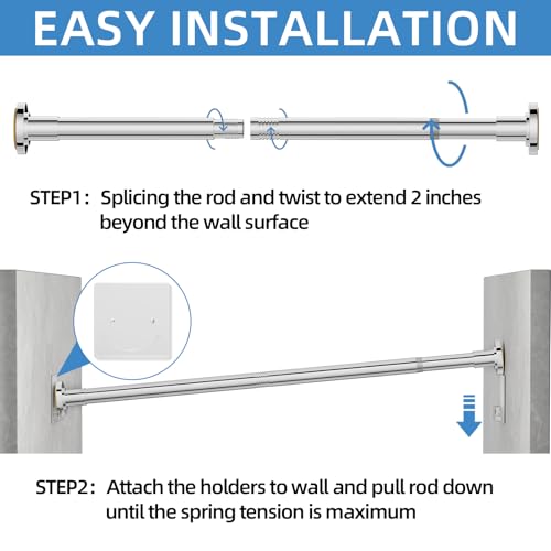Image of CorkLatta Chrome Shower Curtain Rod,1 Inch Diameter Stainless Steel Adjustable Spring Tension Rods 32 to 68 inch,with Holders,Anti-Slip,Curtain Rods No Drilling(1 Pack)