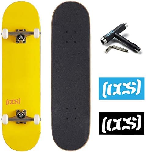 [CCS] Logo Skateboard Complete Yellow 7.75" - Maple Wood - Professional Grade - Fully Assembled with Skate Tool and Stickers - Adults, Kids, Teens, Youth - Boys and Girls
