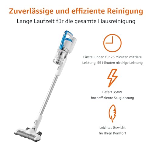 Amazon Basics Akku-Staubsauger, 2-in-1-Gerät, mit BLDC-Motor, 350 W, 0,7 l, Weiß und Blau 3