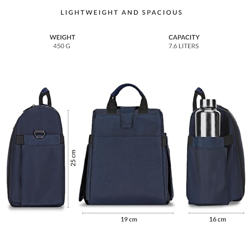 Image of Carriall Navy Meal Bag /Lunch Bag, Tiffin Bag for Office, College, School & Picnic | Reusable & Water-Resistant Lunch Box Cover Bag Only | 8L Capacity | Gifting for Men,Women & Kids (Boys /Girls)