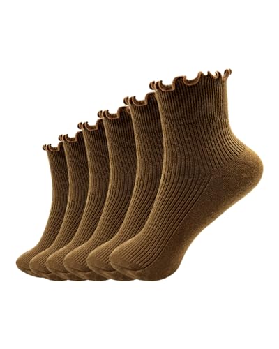Women Ruffle Ankle Socks Cute Frilly Socks Solid Color Casual Soft Cotton Knit Sock Lettuce Frilly Crew Socks 6 Pair