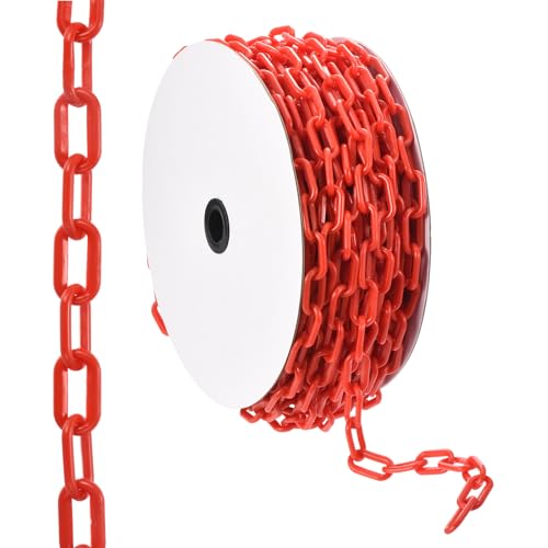 PATIKIL 100ft Plastic Barrier Chain, Safety Barrier Chain Plastic Chain Links Crowd Control Barrier for Fence Gate Garden Construction Driveway Elevator Parking Lot, Red
