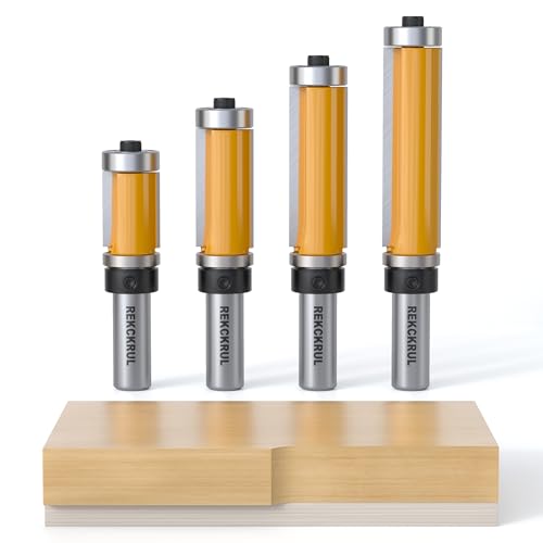 REKCKRUL 4Pcs Top and Bottom Bearing Flush Trim Router Bits Set 1/2 Shank