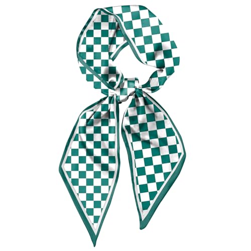 Zewurtuw Scarf Silk Feeling Hair Head Long Neck Satin Fashion Scarfs for Bag Decoration Women Girls Cute Aesthetic 59 * 6.7” -Green Checkered