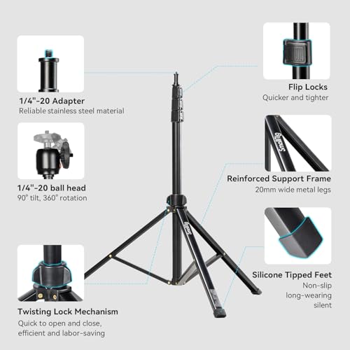 SMALLRIG 78.7\ / 200cm Light Stand, Tragbare Fotografie-Stativ, Ideal für Reflektoren Softboxen Studio-Leuchten Regenschirme Ringlicht, Max Last 4kg, Gefaltet Größe 56cm, RA-S200-4379