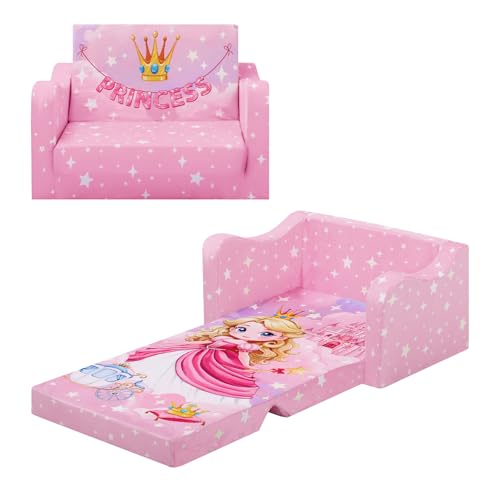 alldomess Convertible Canapé pour Enfants, Pliant Sofa Bed 2 en 1 pour Filles et Garçons, Petit Canapé Lit Stable pour Chambre Coin Lecture Salon,Rose...