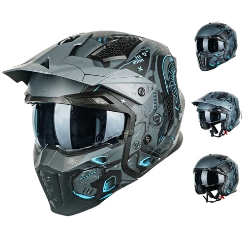 ILM Casco Moto Integrale Donna Uomo Adulti 3/4 Jet Vintage Scooter Motocross Cruiser ATV UTV Omologato ECE22.06 Modello Z302,SciFiBlu,S