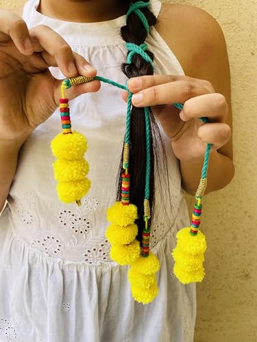 Image of Zippy Flora Handmade Boho Parandi /Paranda /Traditional Hair Accessory Braid Tassles /Hair Extension /Choti (Genda Parandi (Green))
