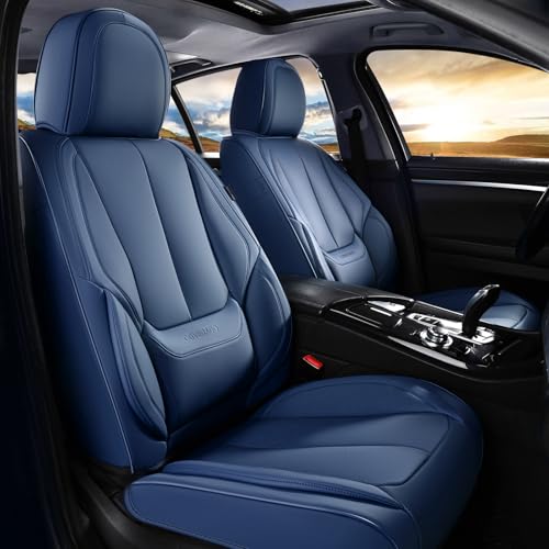 Image of Coverado Car Seat Covers Full Set, Seat Covers for Cars, Car Seat Covers Front Seats and Back Car Seat Protector Waterproof, Leather Car Seat Cushion Universal Fit for Most Cars Blue