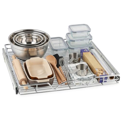 Image of HOLDN' STORAGE Pull Out Cabinet Organizer, Heavy Duty Caddy w /Lifetime Limited Warranty -20 inchW x 21 inchD - Requires At Least 21-1 /4 inch Cabinet Opening, Steel Metal Cabinet Drawers Slide Out, Chrome