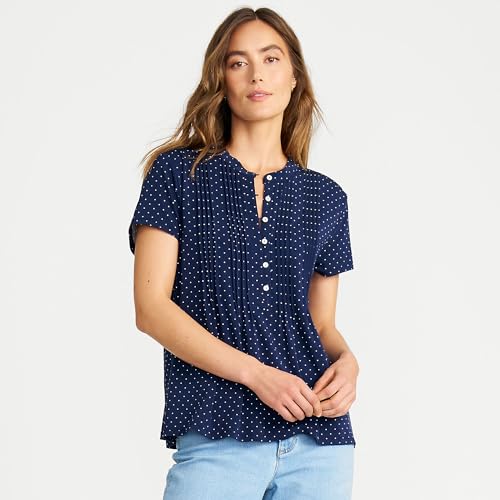Image of Lands' End Women's Short Sleeve Lightweight Jersey Button Pintuck Top