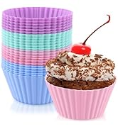 Pacote com 24 Copos de Silicone Redondos Reutilizáveis Forros de Cupcake Antiaderentes Grau Alimentício Livre de BPA Multicolo...