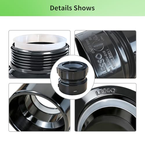 Image of Lesso 1-1 /4 Inch ABS P-Trap Adapter, Black, 2 Pack | SPG x SJ Connection, Plastic Nut & Washer, Leak-Proof, For Sink Drain Plumbing Systems