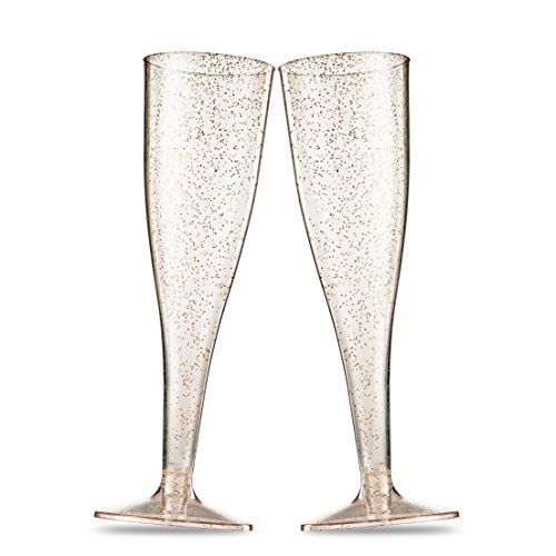 50 Gold Glitter Plastic Champagne Flutes 5 Oz Clear Plastic Toasting Glasses Disposable Wedding Party Cocktail Cups