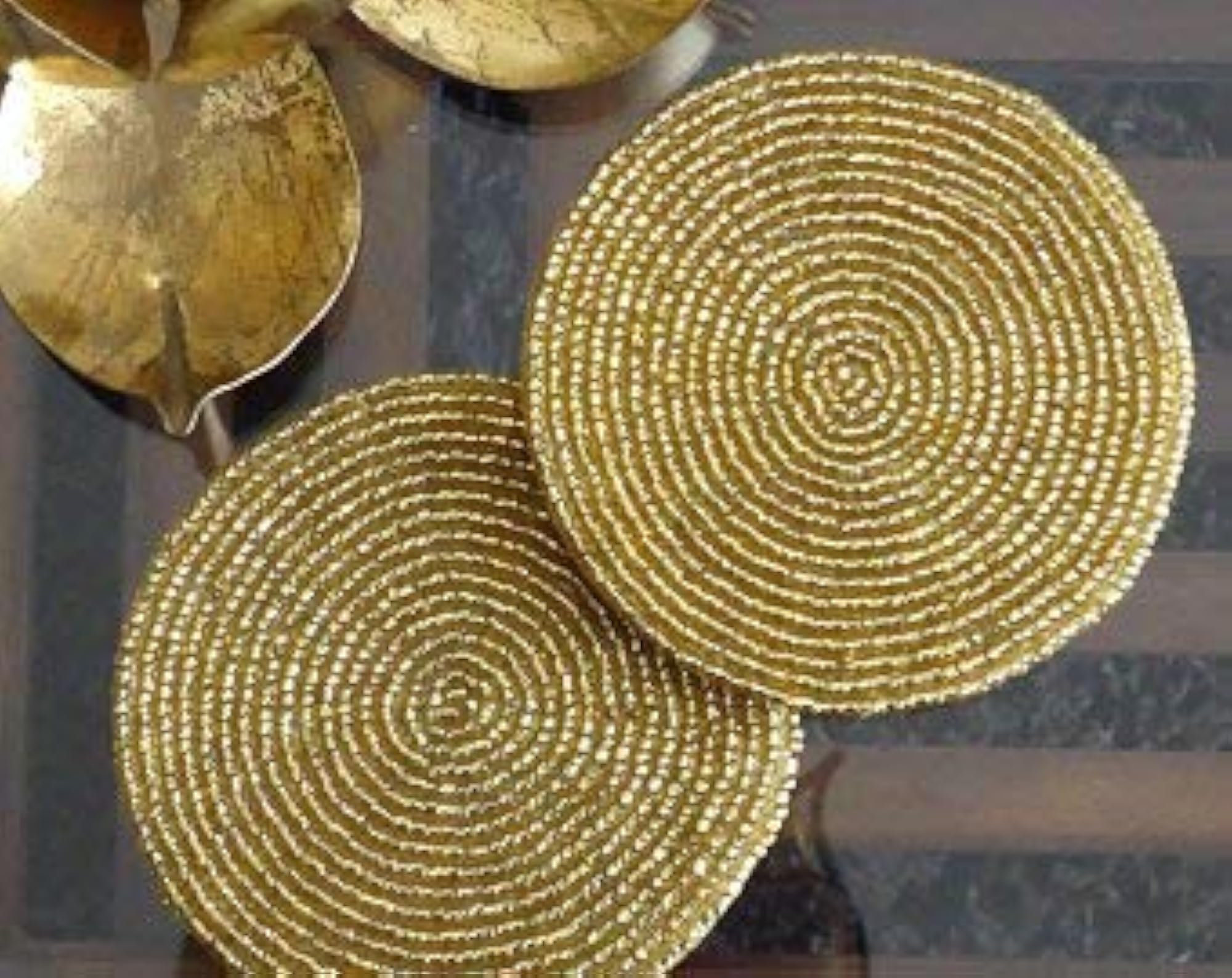 Golden Beaded Tea Coasters, Set of 10 Pieces