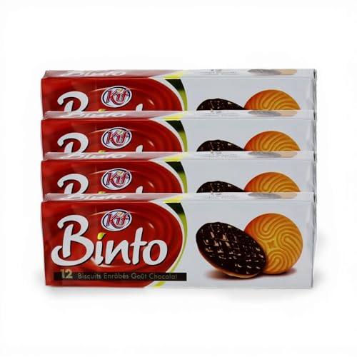Tunisian Biscuits Snacks variety pack for adults and kids – iconic Chocolate Filled Cookies, Tea Biscuits & Butter Cookies – Mediterranean Breakfast Snack – Gourmet Cookies Gift Box (4 x Binto 150g)