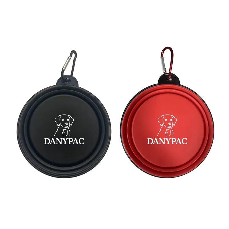Cuencos Plegables para Perros, Set de 2 Bowls de Silicona 700ml, Portátiles con Mosquetón, para Agua y Comida, Negro y Morado (Negro Rojo)