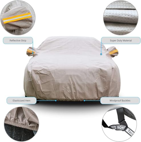 Image of Tecoom Thick Shell Waterproof All Weather Car Cover, Super Breathable Windproof Snow Sun Rain UV Protection, Outdoor Fit for Sedan (170 inch-190 inch)