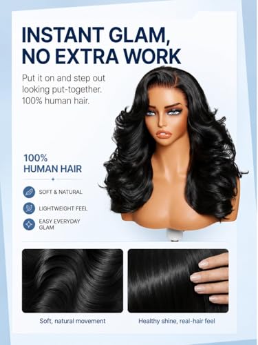 Image of Sunber Layer Body Wave Wig Human Hair Glueless 13x4 HD Lace Front Wig Pre Cut Lace Pre Plucked Pre Bleached Knots 200% Density Left Side Part Drawstring Wig Put On and Go 24inch