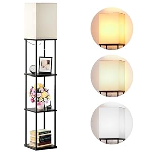 addlon Floor Lamp with Shelves, 4-Tier Modern Shelf Floor Lamp with 3CCT LED Bulb, Display Lamp for Living Room, Bedroom and Office – Black