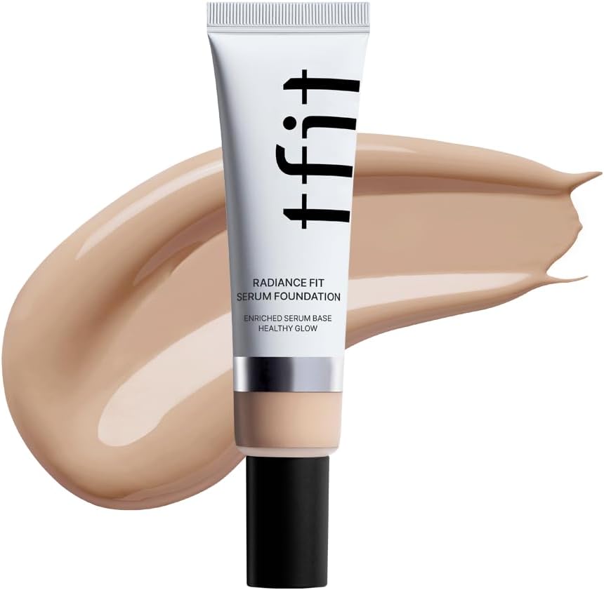 TFIT Radiance Fit Serum Foundation - Flawless Coverage, Dewy finish, Long-lasting, Lightweight, Korean Makeup,1.05 Oz. (C02 Peach, 1.05 Oz.)