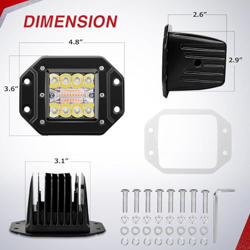Image of Nilight Flush Mount LED Light Pods 2PCS 42W Amber White 3 Lighting Modes | Fog Lights Spot Flood Combo Beam with Dual Control 18AWG Wiring Harness for Truck Pickup Golf Cart UTV ATV SUV Boat 4x4 Car