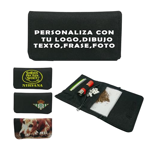 Tabaquera personalizada para tabaco de liar con foto, texto, logo o frase | Pitillera de lona y material sintético | Estuche resistente Y duradero | Regalo original fumadores hombre mujer