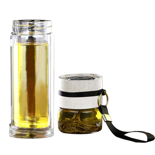 Botella de té con infusor, botella de agua con infusor de té, botella de agua de vidrio con cuerda para colgar, botella de infusión de frutas portátil, taza de inundación de té a prueba de fugas para