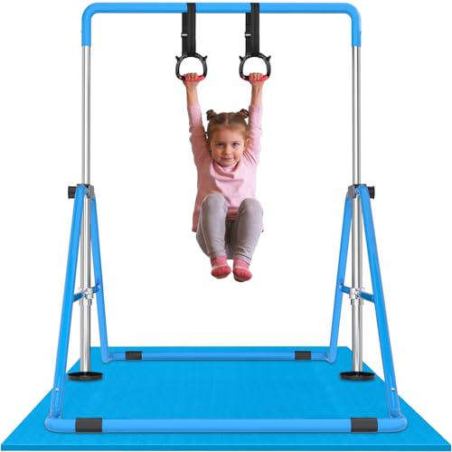 WATBKHE Barra de Gimnasia para niños, Ajustable y Plegable, Barra de Entrenamiento con Anillos, Barra Horizontal Resistente para niños y niñas