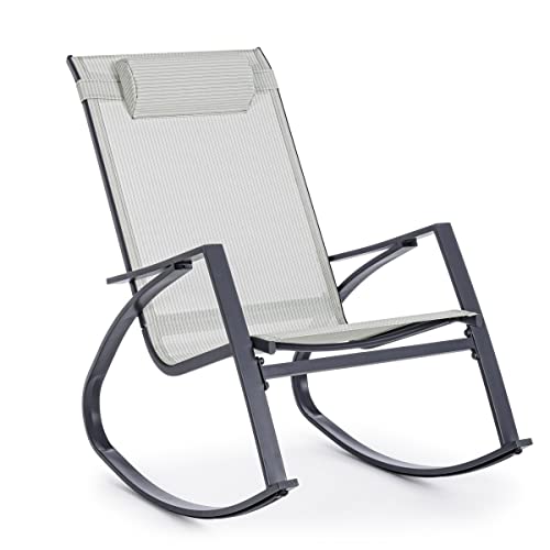 Yellowshop - DEMID poltrona giardino portico terrazza sedia a dondolo con poggiatesta cm 60x107xh95 Antracite Bianco Tortora (Antracite/Grigio chiaro)