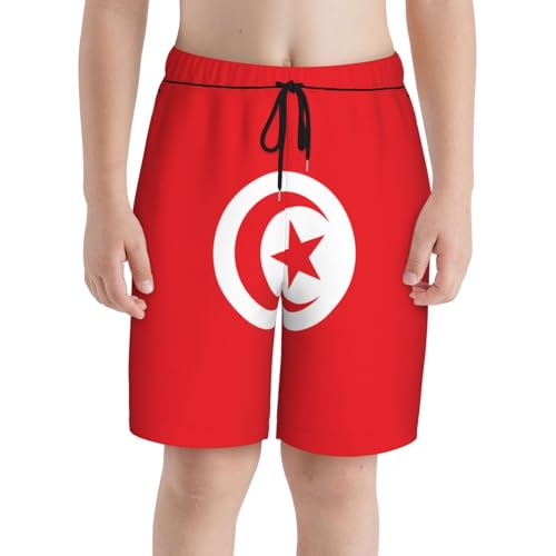 Tunisian Flag Youth Beach Pants, Soft and Breathable, with Drawstring Waist, Suitable for Sports and Leisure.3