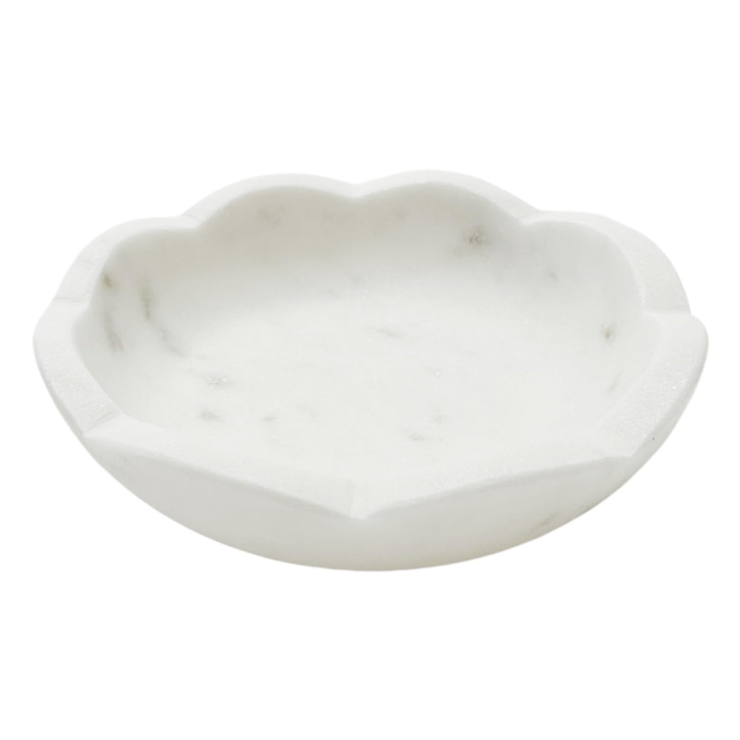 Scalloped White Marble Bowl - 4.6 inches - Decorative Bijou Bowl - Jewelry Dish - Jewelry Holder - Jewelry Tray - Trinket Holder - Key Bowl - Soap Dish - Candle Holder - Candle Dish