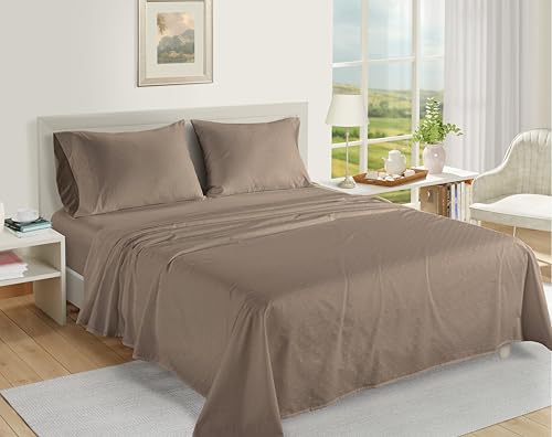 Image of LANE LINEN Split King Sheets Sets for Adjustable Bed Sateen Weave - Taupe | Split King Sheets - 5-Piece Set, For Guests And Everyday Use, For A Silky Hotel-Style Bed, Made For Adjustable Beds