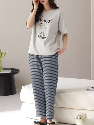 Image of Celary Korean Women's Pyjama Set|Half Sleeve T-Shirt & Printed Pyjama Set for Women|Size:- M to 4XL|Soft Cotton Blend Comfortable Night Suit for Women