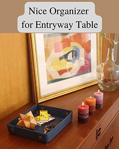 Image of CASIRENA Faux Leather Valet Tray Organizer for Men - Catch-All Tray for Entryway Table Key, Wallet, Watch, Coin Change, Phone, Dresser EDC Dump Jewelry, Bedside Nightstand Desk-top