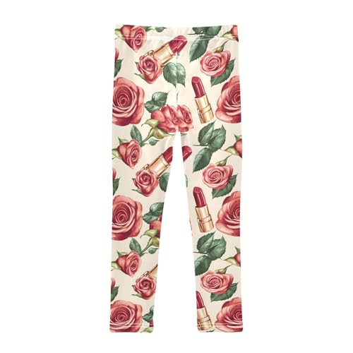 Red Roses Lipstick Girls Leggings Ultra Soft Compression Yoga Gym Pants for Kids 4-10T2