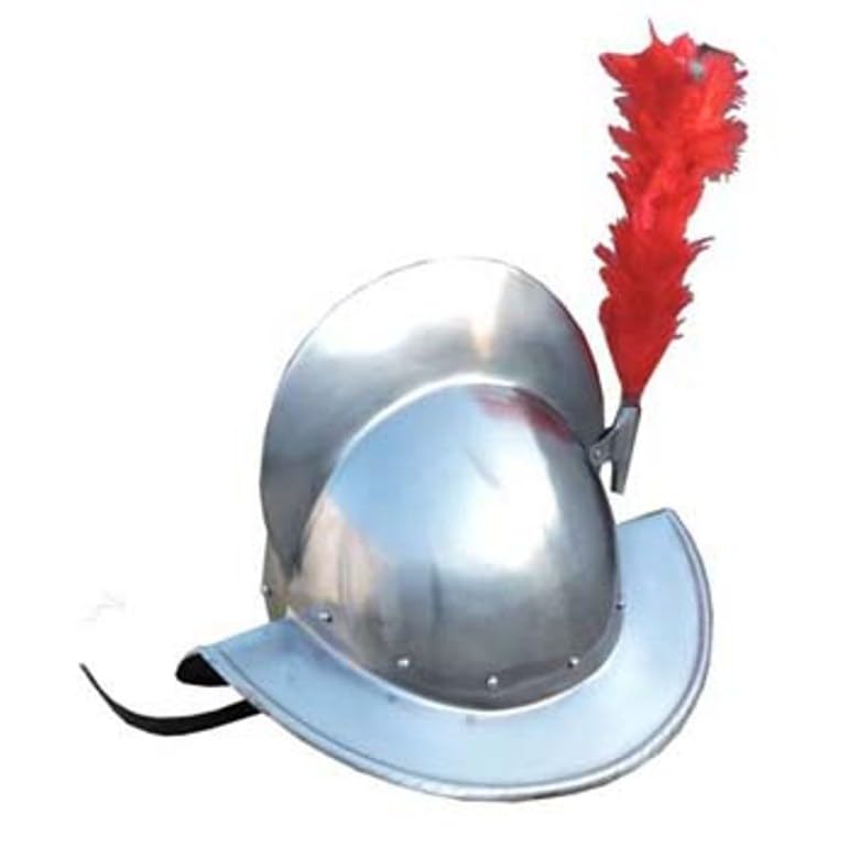 Medieval Spanish Comb Morion Officer Helmet With Red Plume