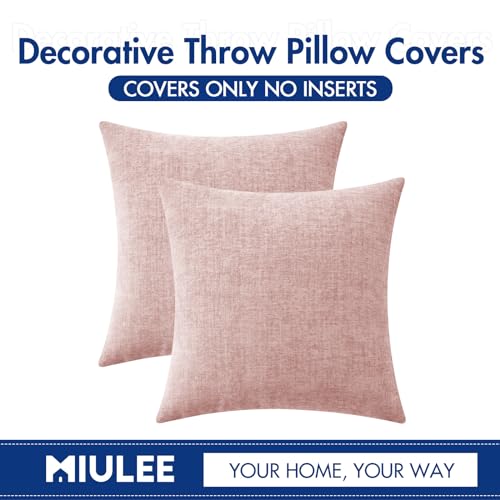 Image of MIULEE Pack of 2 Couch Valentines Throw Pillow Covers 18x18 Inch Soft Spring Pink Chenille Pillow Covers for Sofa Living Room Solid Dyed Pillow Cases