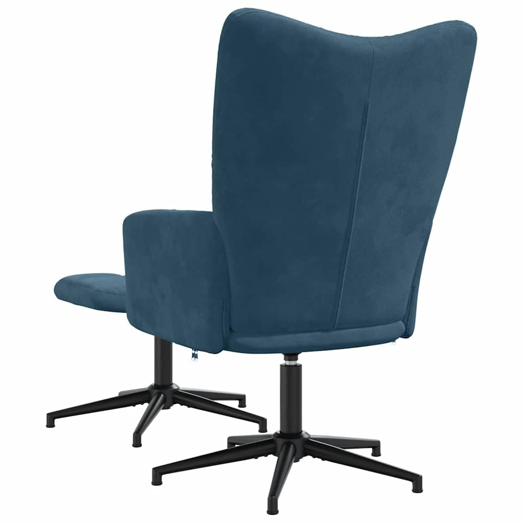 Poltrona Relax con Poggiapiedi Girevole a 360 in Velluto Blu | Poltroncina imbottita per soggiorno e camera da letto con movimento rotatorio completo e poggiapiedi abbinato.