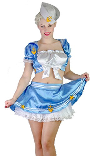 Costume de marin jupe réversible et haut tube bleu clair déguisement femme m/l