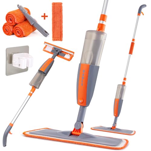 Mopa Fregona con Pulverizador，Mopas de Limpieza Suelos con 4 Almohadilla de Microfibra y 1...