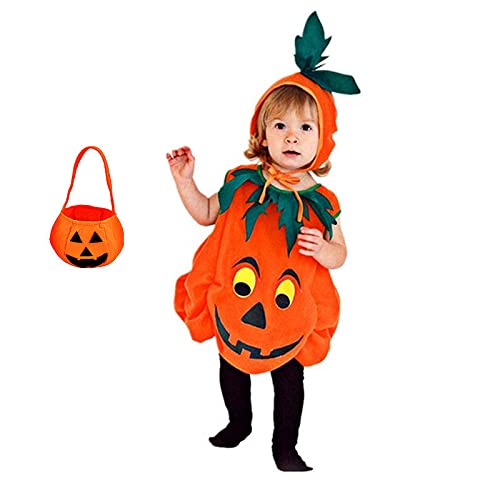 Ungfu Mall Halloween Pumpkin Baby Costume Baby Halloween Outfit for Babies Boys or Girls Halloween Fancy Dress up and Cosplay, with Pumpkin Handbag