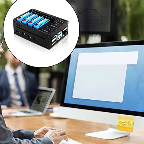 Caja de metal para Raspberry Pi 4B con cable de 40 pines plano y panel frontal de luces LED 5
