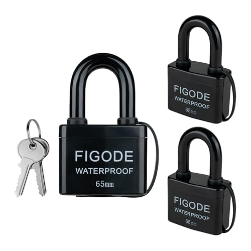 FIGODE® Super Large & Sturdy Pad Lock with Keys, 2.8 in. Wide, Outdoor Waterproof Padlocks, Covered Heavy Duty Laminated Steel Locks, 3-Pack Keyed Alike Padlocks